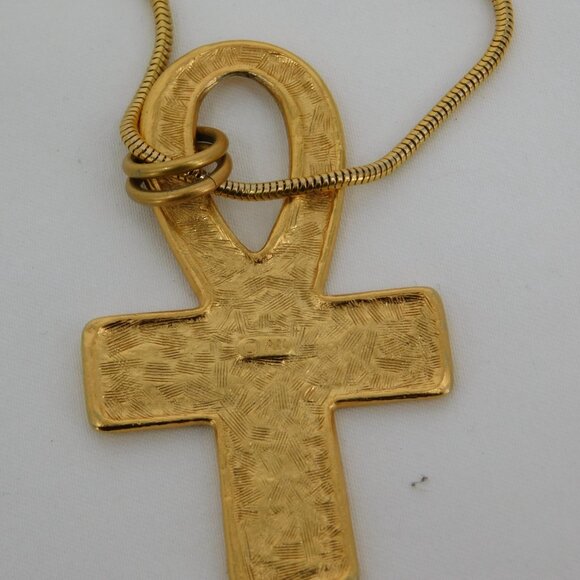 Anne Klein Ankh Necklace Gold Tone Egyptian Key of Life Pendant Long Over 28" - Picture 4 of 7